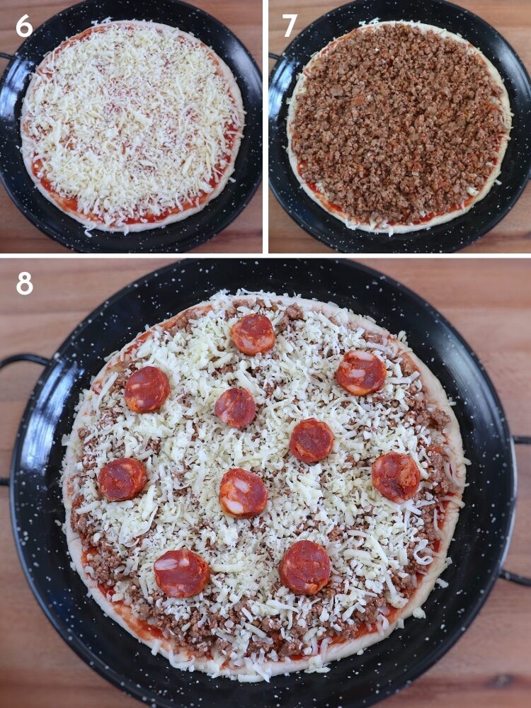 Étapes de la pizza à la viande et au chouriço